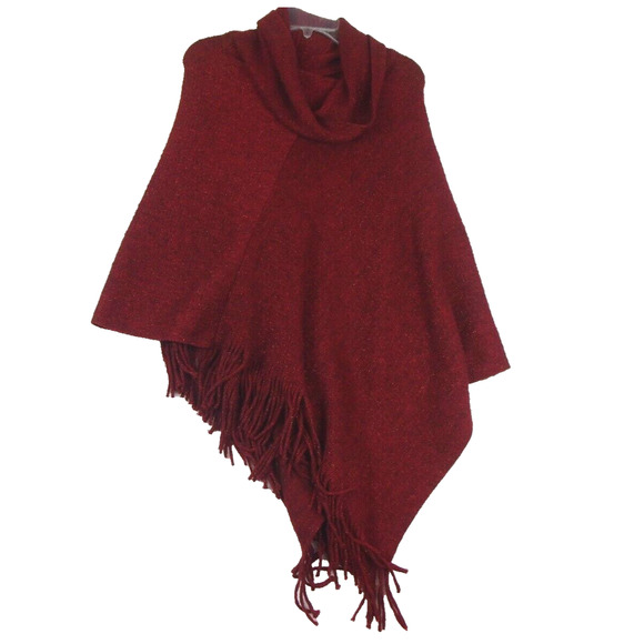 Chicos Shaw Womens OS Maroon Sweater Fringe Textured Knit Scarf Metallic Thread - Picture 2 of 12